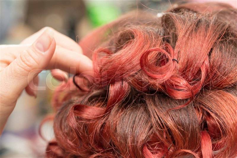 Curls of hair in a beauty salon, stock photo