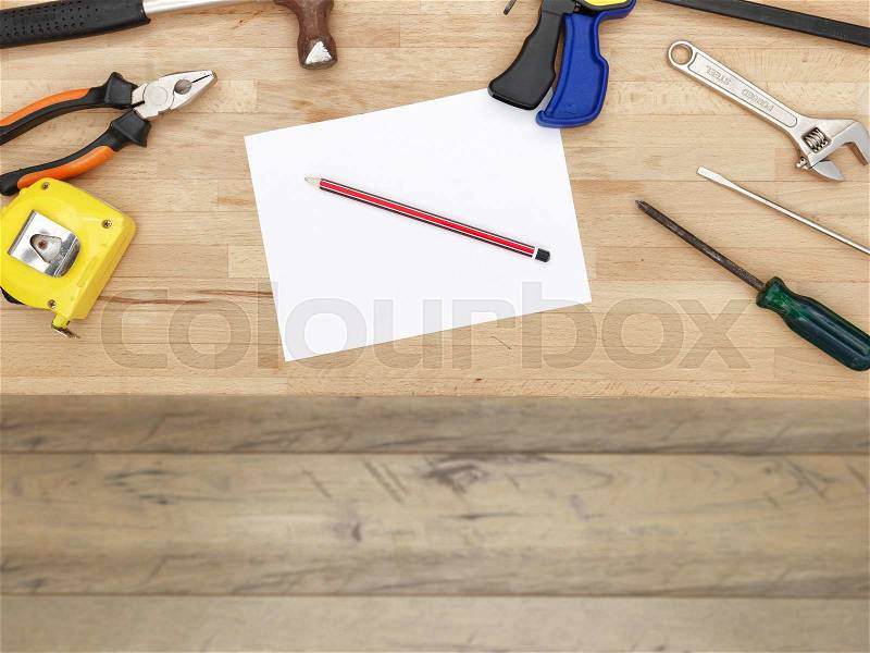 A studio photo of workshop tool bench, stock photo