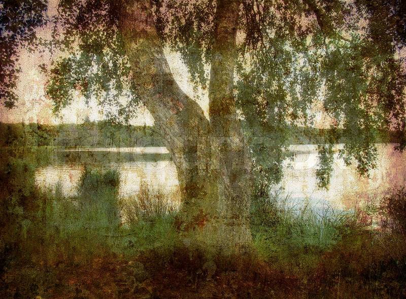 Lake scenery - postcard from Denmark. More of my images worked together to reflect time and age, stock photo