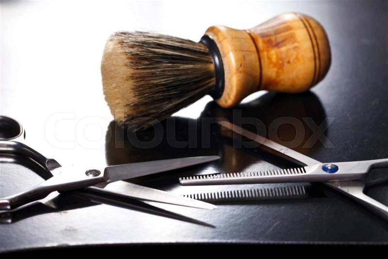 The tool of the hairdresser close up on a table, stock photo