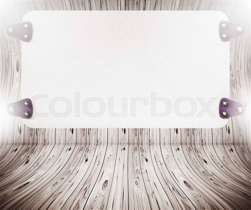 Old curved wooden texture emtry white board for text background. , stock photo