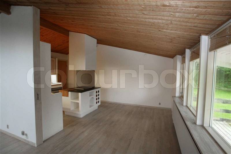 Views of an empty house for sale in denmark, stock photo