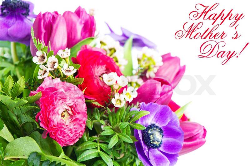 Mother\'s Day Concept. Card with colorful flowers, stock photo