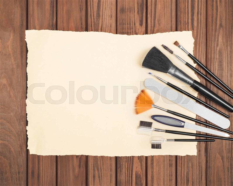Professional make up tools on table close-up, stock photo