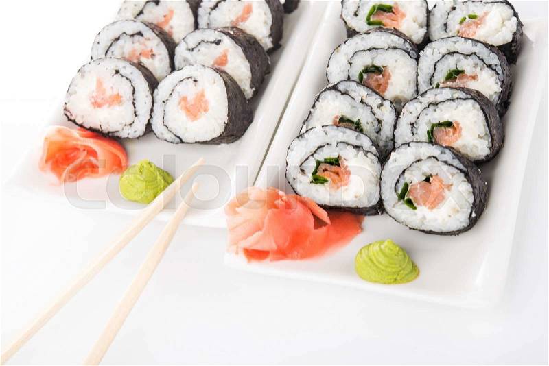 Sushi and roll with cream cheese and ginger, stock photo