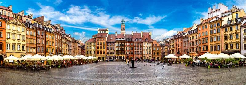 Old town square in Warsaw in a summer day, Poland, stock photo