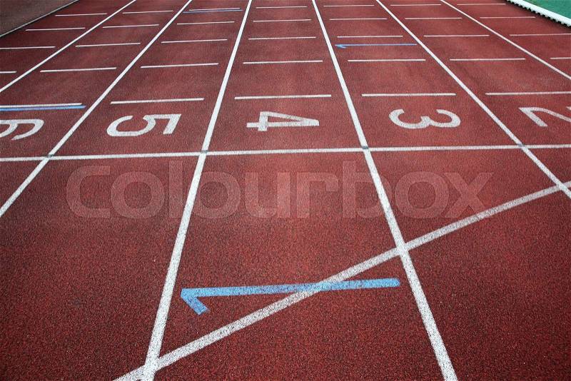 Finish lines - sign on the running track, stock photo