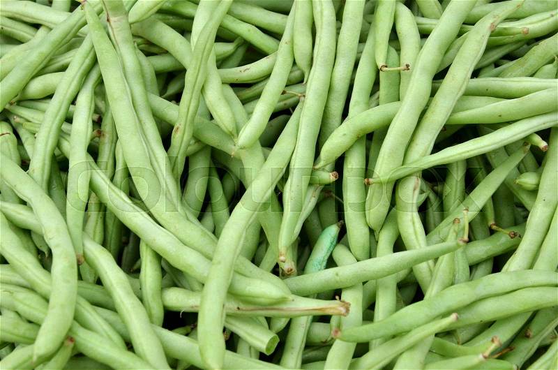 Green French beans in the market for sales, stock photo