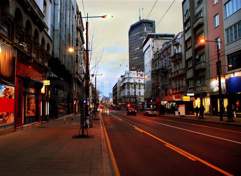 Evening Belgrade cityscape, stock photo