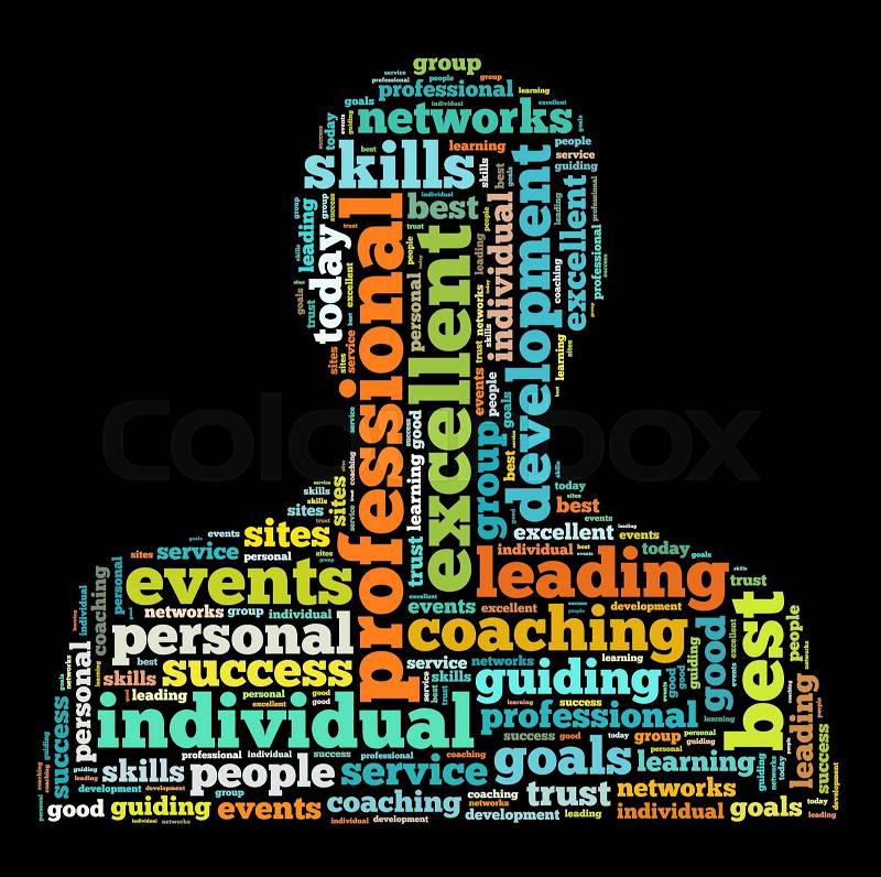Professional word cloud shaped as a person, stock photo