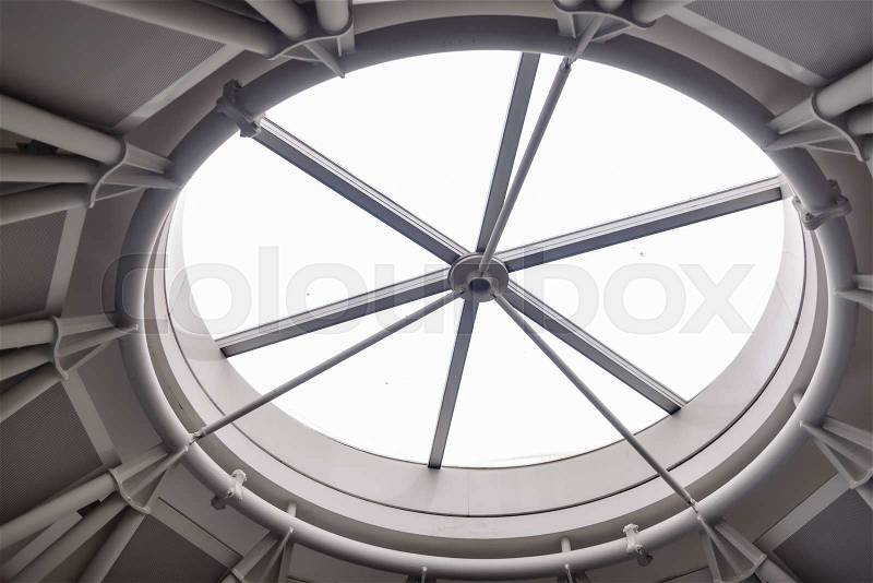 Round window in the ceiling of the building Court of Human Rights , Strasbourg, stock photo