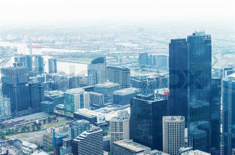 Beautiful aerial view of Melbourne skyline, Australia, stock photo
