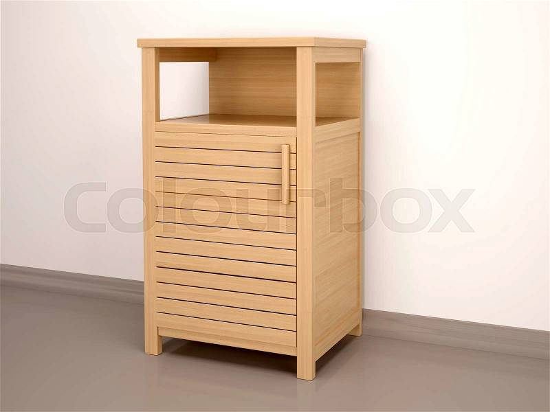 3d illustration of wooden bedside cabinet, stock photo