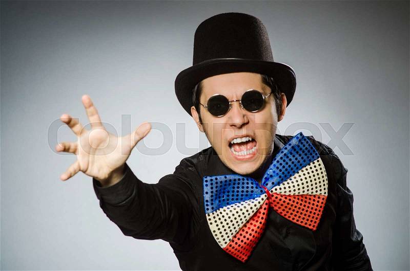 Funny man with sunglasses and vintage hat, stock photo