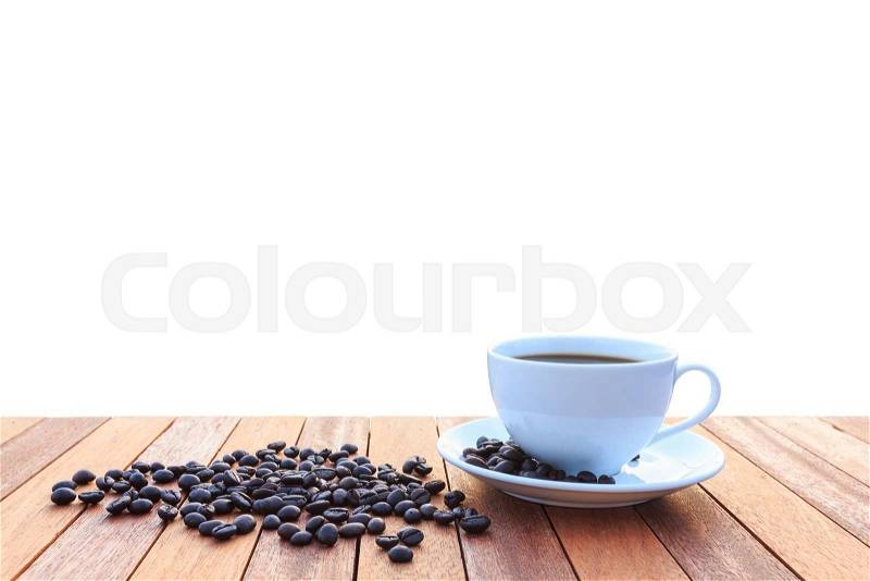 Close up white coffee cup and coffee beans isolated on white background, stock photo
