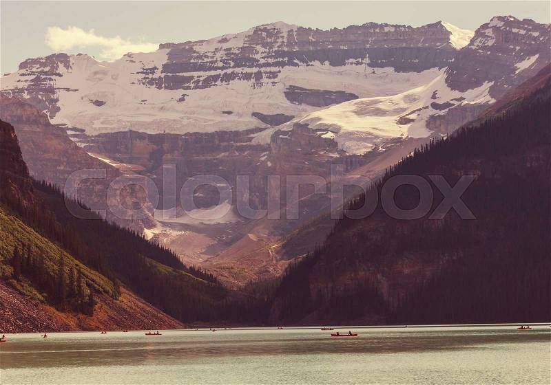 Lake Louise in Banff National Park, Alberta, Canada, stock photo