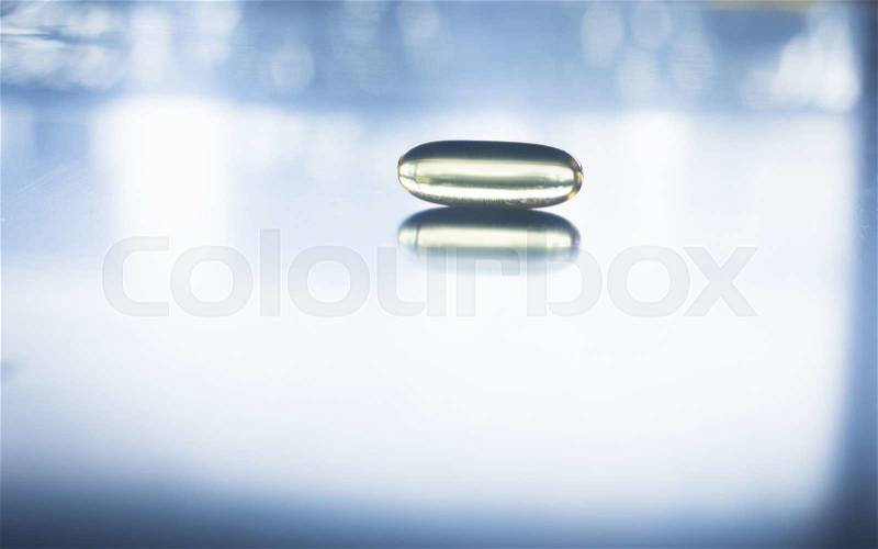 Cod liver fish oil omega 3, 6 and 9 capsule health food supplement, stock photo