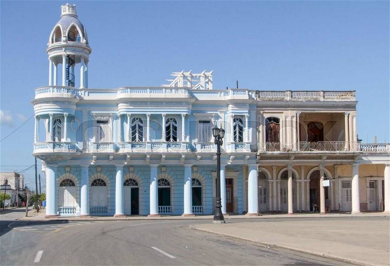 Sunny illuminated historic building in Cuba, stock photo