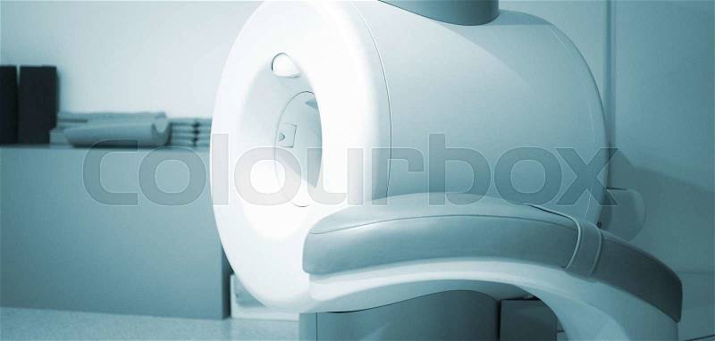 Fully open high field Magnetic Resonance Image MRI Nuclear CAT Scan scanner for scanning arm, wrist, hand and elbow. , stock photo