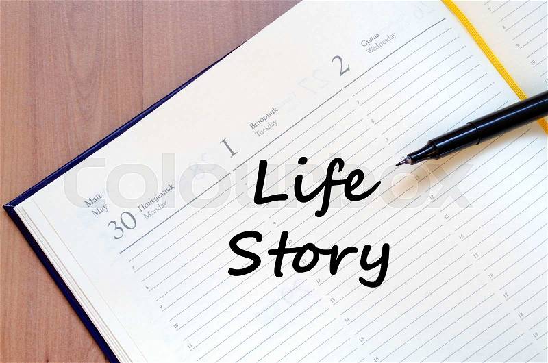 Life story text concept write on notebook with pen, stock photo