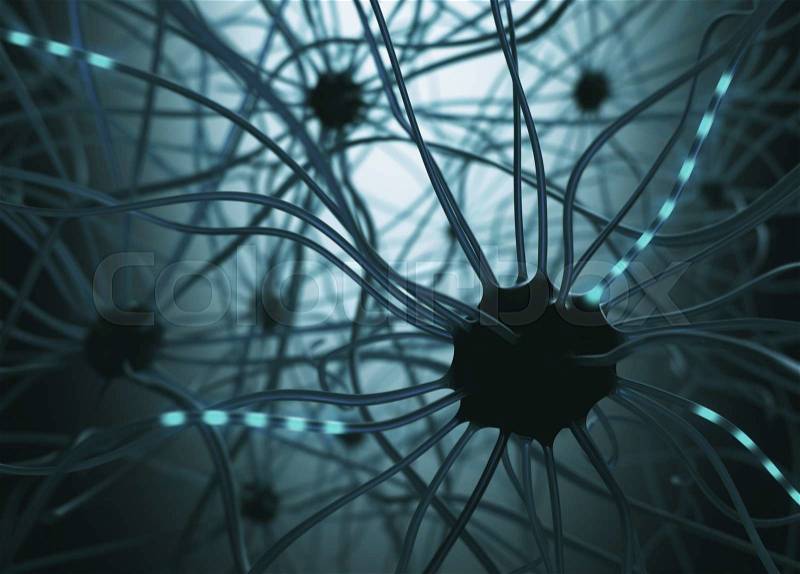 Image concept of neurons interconnected in a complex brain network, stock photo