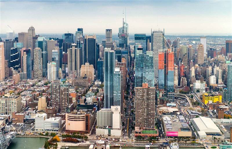 Aerial view of Manhattan skyscrapers, stock photo