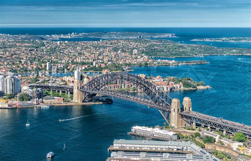 Wonderful aerial view of Sydney Harbour, stock photo