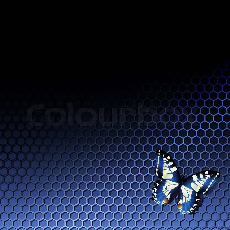 Tech or industrial abstract grid background with butterfly, stock photo