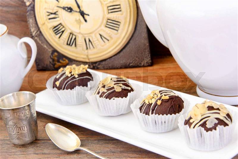 Sweetness: Chocolate Cake Potatoes on Plate. Studio Photo, stock photo