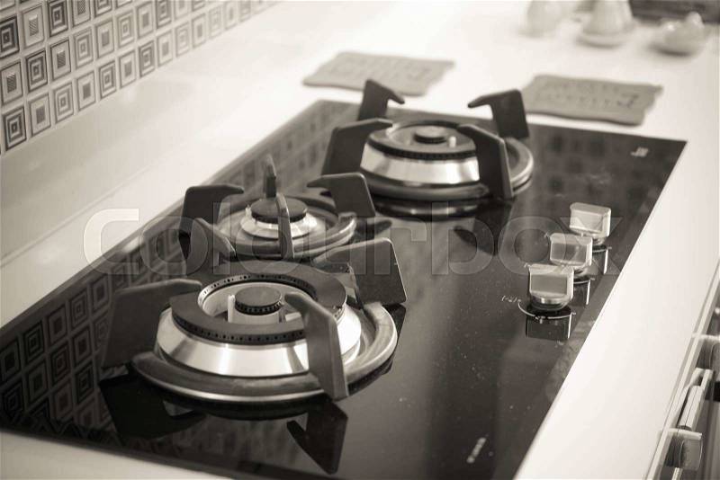 Kitchen gas stove in the kitchen, stock photo