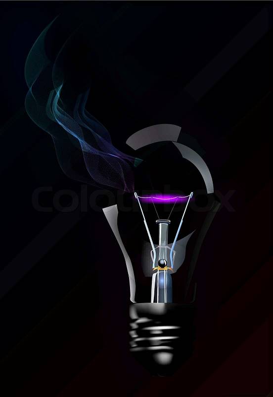 Broken light bulb with smoke on black background, stock photo