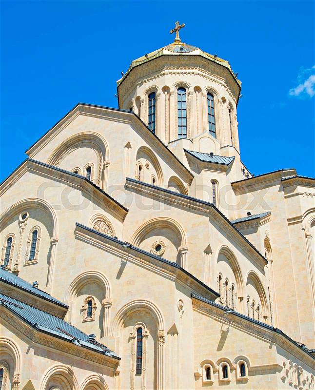 Close-up view of Sameba church, side view. Tbilisi, Georgia, stock photo