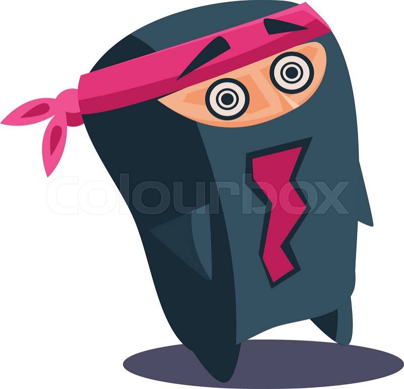 Cute Emotional Ninja Scared and Yelling. Flat Vector Illustration, vector