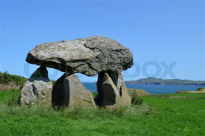 Big stones of ancient burial chamber in West Wales, stock photo