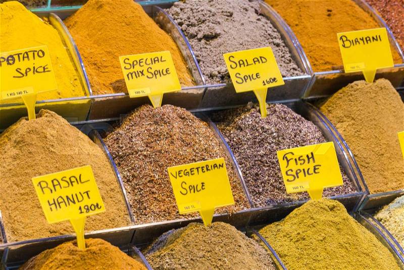 Turkey, Istanbul, Spice Bazaar, turkish spices for sale, stock photo