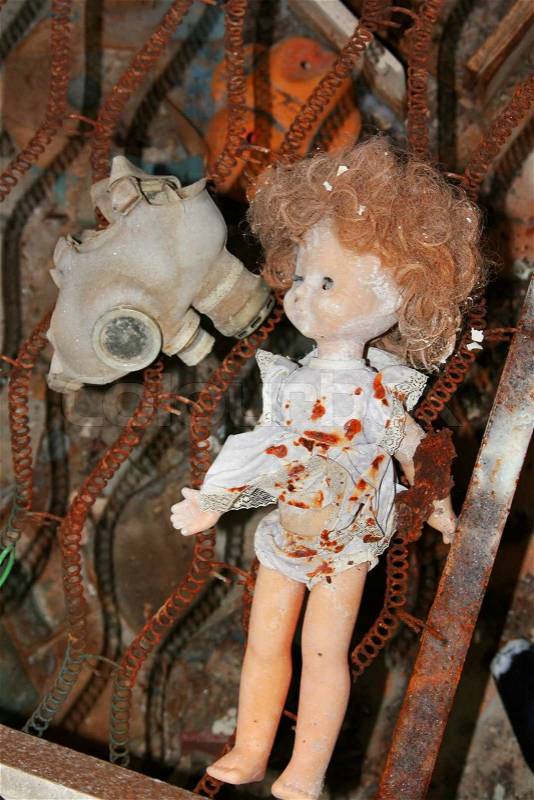 The doll in the kindergarten in the town of Pripyat, stock photo