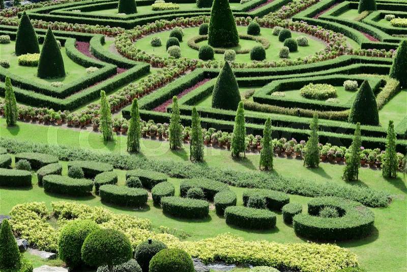 Topiary in an English Formal Garden, stock photo