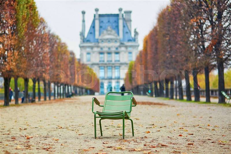 Typical Parisian park chair in Tuileries Garden. Paris, stock photo