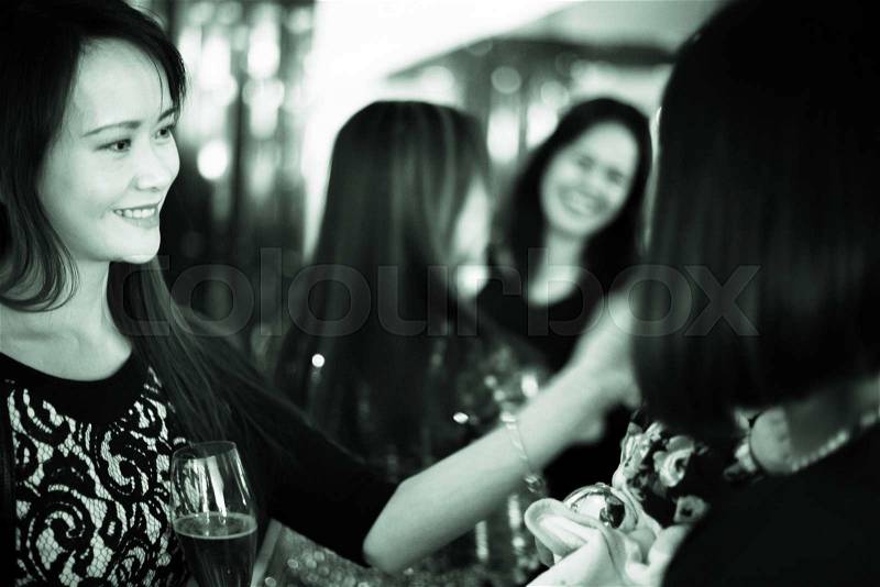 Chinese wedding female guests in China marriage party, stock photo