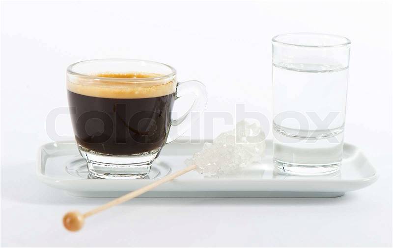 Cup of black coffee. Espresso with water, stock photo