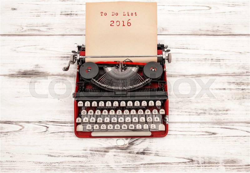 Vintage typewriter with sample text To Do List 2016, stock photo