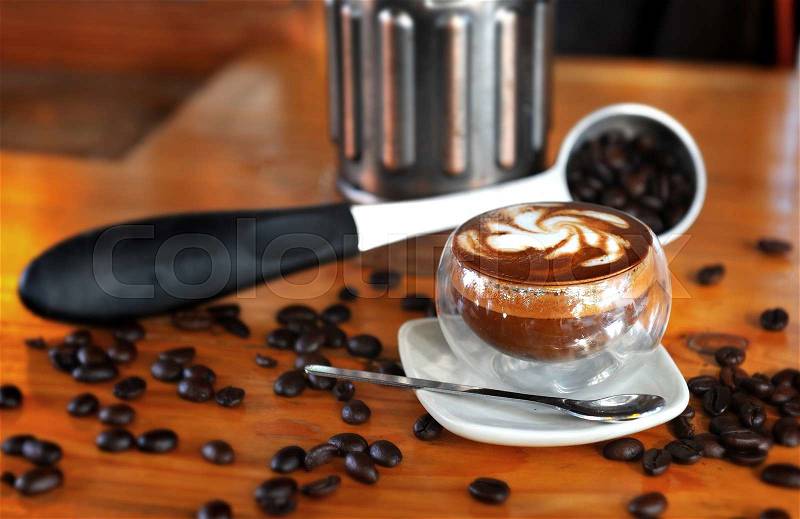 Coffee time one cup or glass of great coffee made fresh life, stock photo