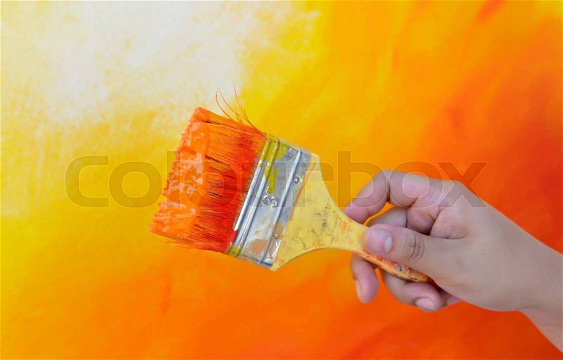 Hand on color brush paint mix work on time, stock photo