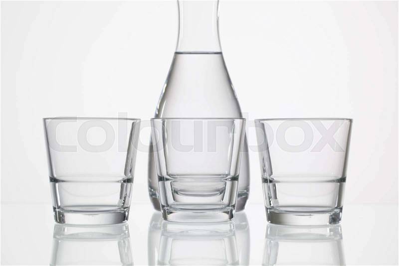 Glasses of water on the glass table, stock photo