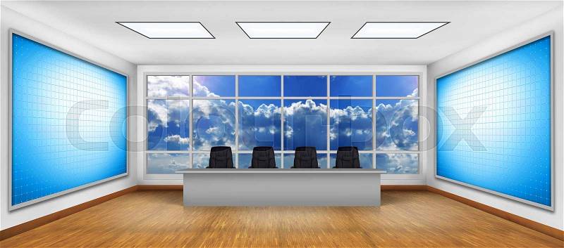 Modern boardroom. Two big blank TV screen, stock photo
