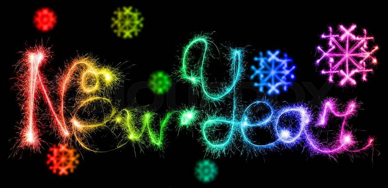 New Year made of sparkles on black background, stock photo