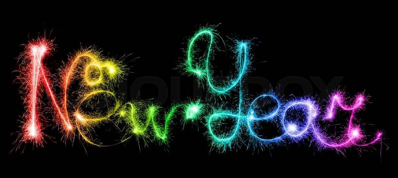 New Year made of sparkles on black background, stock photo