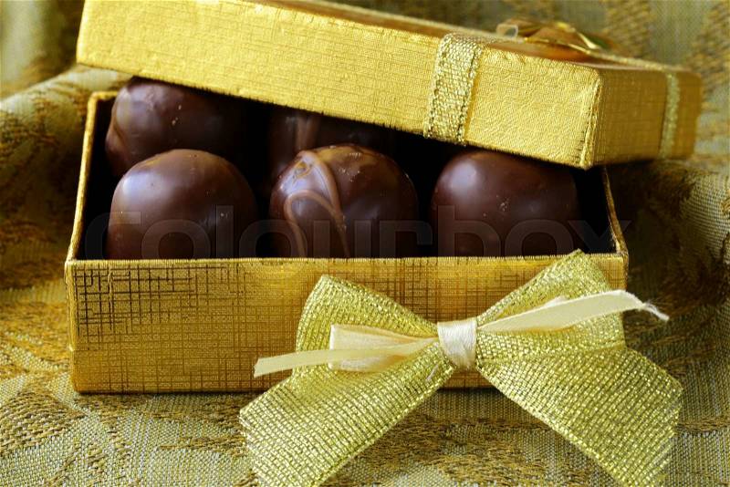 Chocolates in a gift box - sweet dessert, stock photo