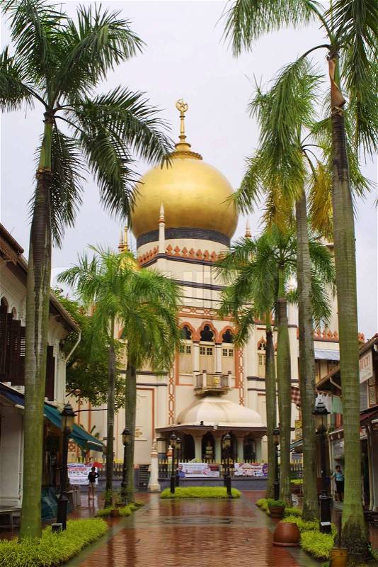 Sultan Mosque in Singapore. Named in honour of the Sultan of Singapore. One of Singapore\'s most famous religious building, stock photo