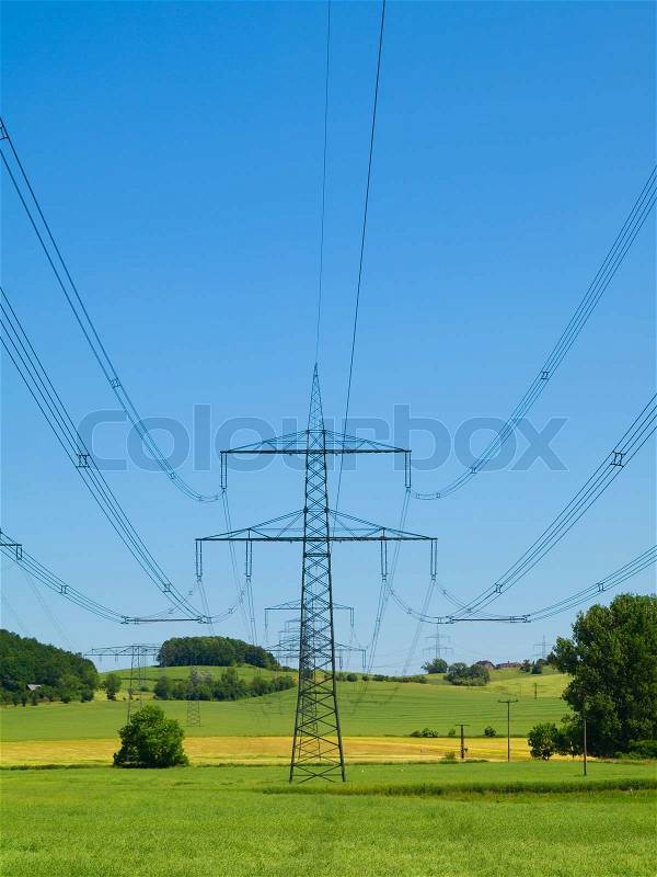 Poeer line and wheat field, stock photo